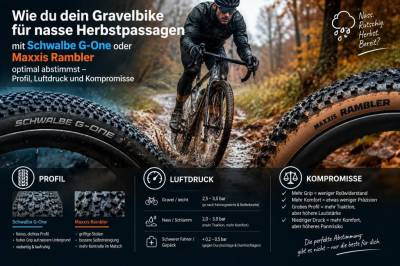 Wie du dein gravelbike für nasse herbstpassagen mit schwalbe g‑one oder maxxis rambler optimal abstimmst: profil, luftdruck und kompromisse